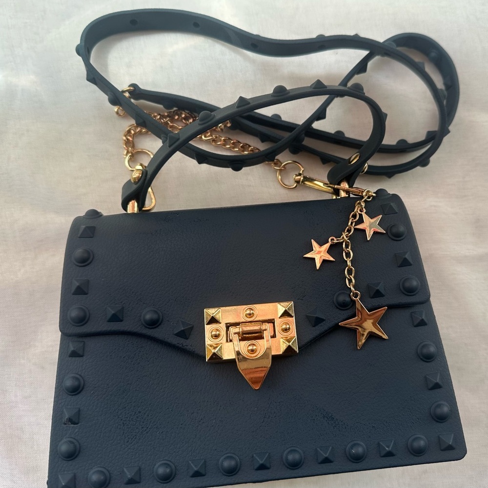 Elegant Navy Blue Studded Handbag - Picture 4 of 7